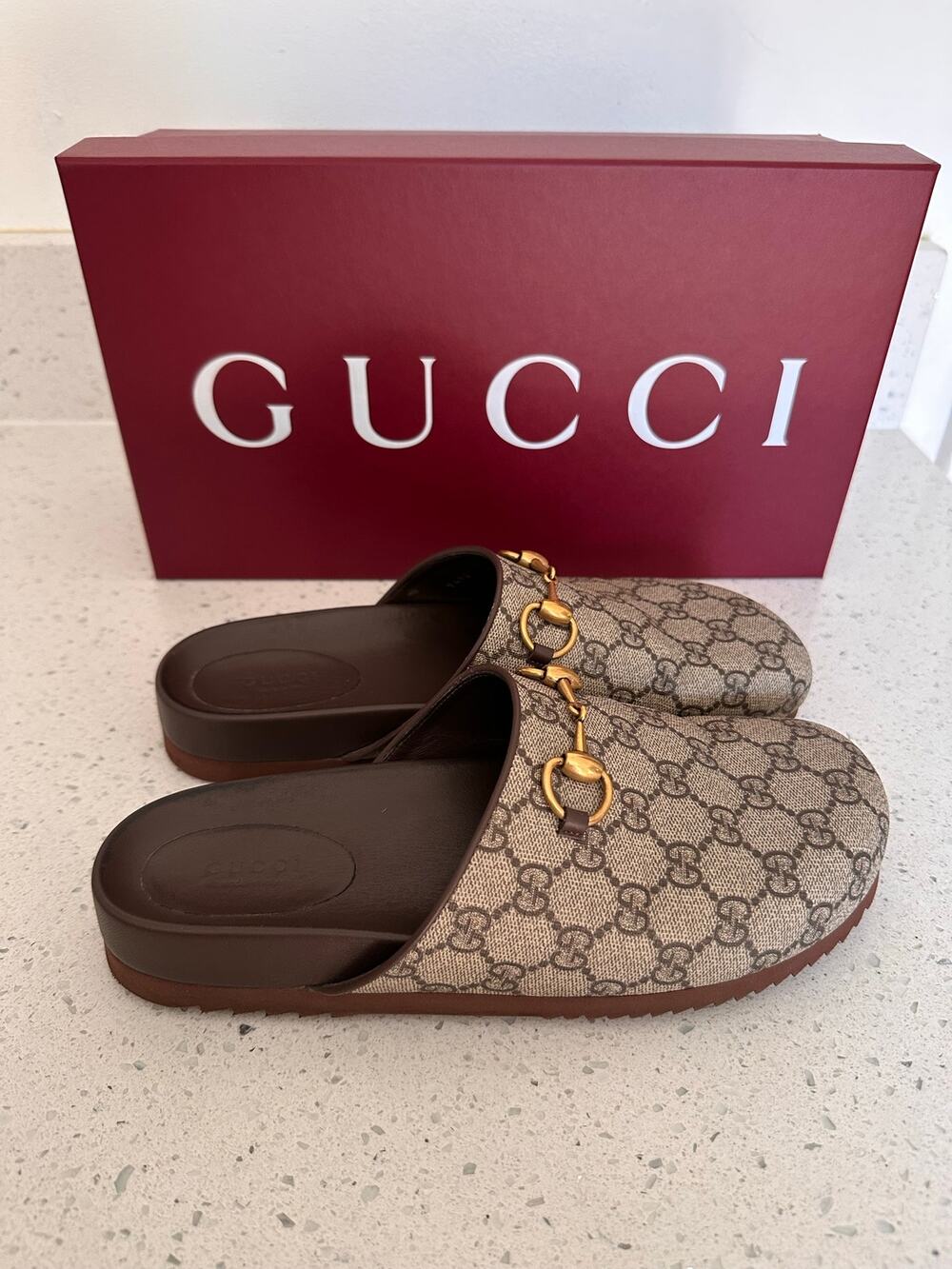 Gucci GG Supreme Horsebit Mules Clogs Beige Women’s Size 40 EU/ 10 US Canvas